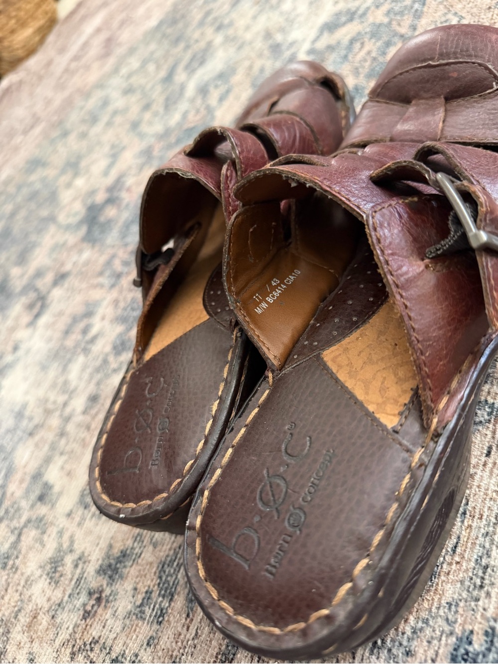 BORN Brown Leather Fisherman Clog Slide On Wedge Mule 11 - Picture 10 of 14